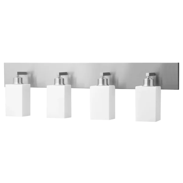 37''W Brushed Nickel Vanity Light with Frosted Acrylic Shades - Image 1
