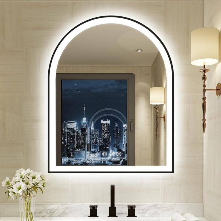 United Arched LED Mirror with Black Metal Frame for Hotels