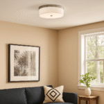 16"W Brushed Nickel Ceiling Light with White Linen Shade and Frosted Diffuser