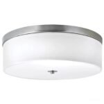 16″W Brushed Nickel Ceiling Light with White Linen Shade and Frosted Diffuser