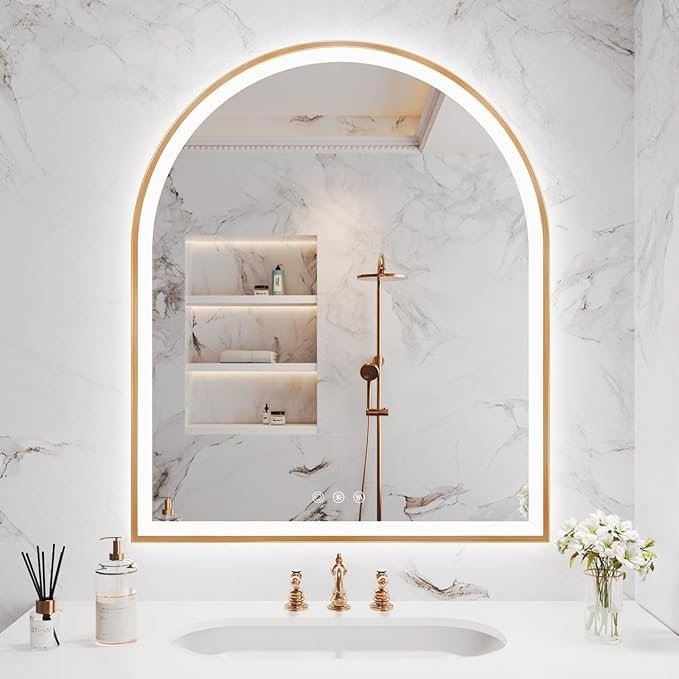 United Arched LED Mirror With Gold Metal Frame