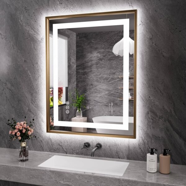 United Gold Metal Frame Four-Sided LED Bathroom Mirror Front & Back Lit