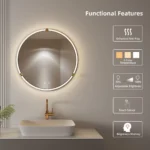 United Round LED Bathroom Mirror – Front & Back Lit, Dimmable, Inbuilt Defogger, 3-in-1 CCT, Shatter-Resistant, Touch Sensor - Image 3