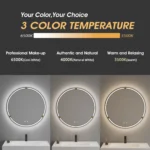 United Round LED Bathroom Mirror – Front & Back Lit, Dimmable, Inbuilt Defogger, 3-in-1 CCT, Shatter-Resistant, Touch Sensor - Image 4
