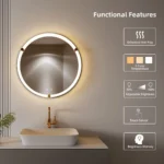 United Round LED Bathroom Mirror – Front & Back Lit, Dimmable, Inbuilt Defogger, 3-in-1 CCT, Shatter-Resistant, Touch Sensor - Image 3