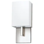 13"H Wall sconce with brushed nickel finish and frosted acrylic shade