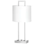 29"H Table lamp with brushed nickel finish and one convenience outlet