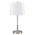 24.5"H Table lamp with brushed nickel finish and one convenience outlet
