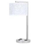 21.75"H Two light table lamp with brushed nickel finish, branch shade and two convenience outlets
