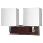 13.75"H Double wall lamp with brushed nickel and mahogany wood finish