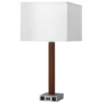 28.25"H Two light table lamp with mahogany wood and brushed nickel finish