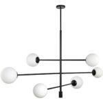 6 Light Mobile Style Pendant Light with Black Finish and Frosted White Globes