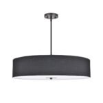 65"W Eight light hanging ceiling light fixture with brushed nickel finish and assorted glass shade sizes,