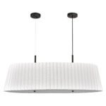 65"W Eight light hanging ceiling light fixture with brushed nickel finish and assorted glass shade sizes,