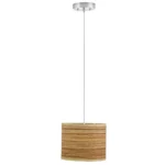 10"W Zebrawood drum pendant light with satin nickel finish