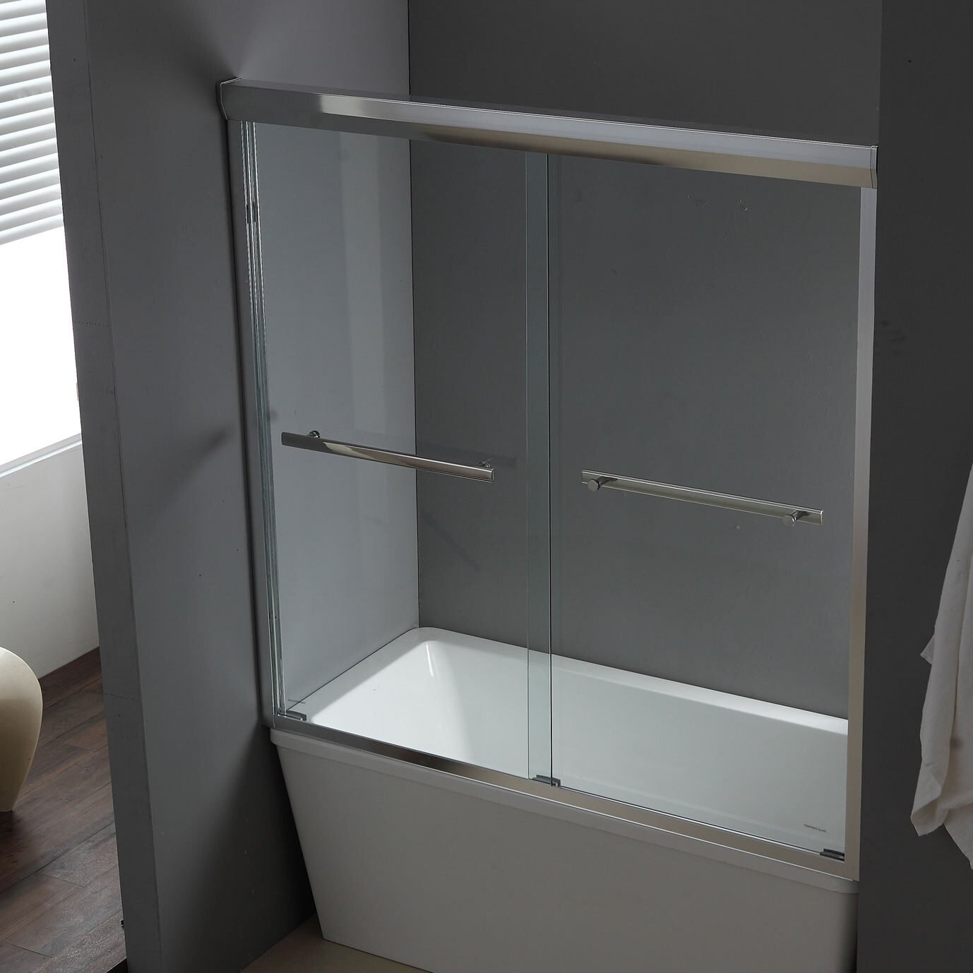 H1f898813fba544279196e1e1d0329d99w.jpg KMRY Custom Bathroom Glass Door Over Bathtub Sliding Shower Screen with WaterProof Frame Brushed Finish - Image 1
