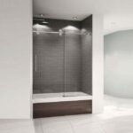 Kmry Hotel Contemporary Frameless Free-Standing Sliding Shower Enclosure Modern Acrylic Tempered Glass Rectangle Partition