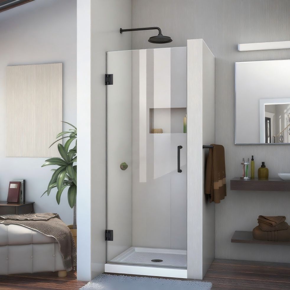 H4f91d3ba409143acbf6e93f06357b967X.png Hot Sale Frameless Tempered Glass Swing Hinged Shower Door with Chrome Finish for Hotel Bathrooms - Image 1