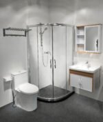 KMRY All-in-One Prefab Bathroom Unit 6mm Tempered Glass Shower Door with Sliding Open Style Frame Included for Hotels