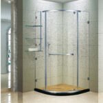 Kmry Frameless 6mm Thick Arc-Shaped Glass Corner Shower Cubicles Inward/Outward Pivot Sliding Door Hinge Open Style for Hotels