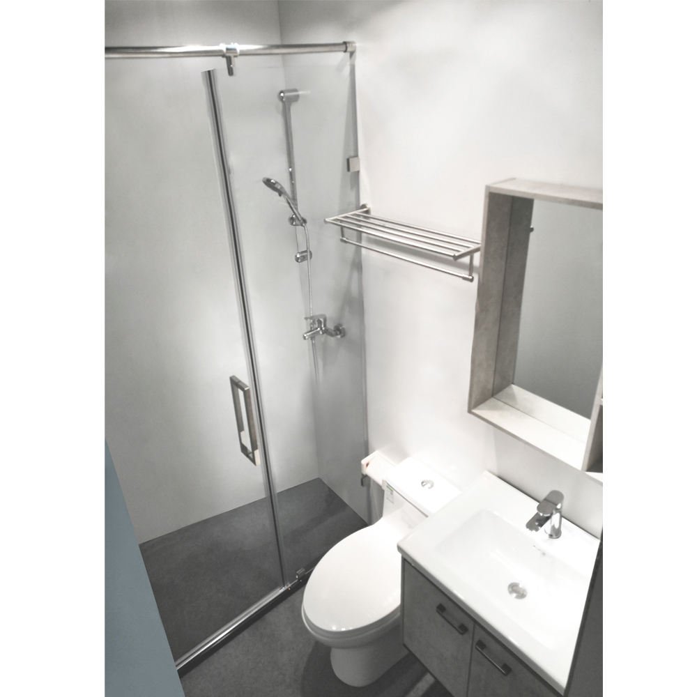 Hd33fd1823f8b44cdafb0320860460cc10.jpg KMRY Modern Frameless Bathroom Shower Unit All-in-One Prefab Bathroom with Toilet Towel Rack for Hotels Hinge Open Style - Image 1