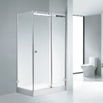 KMRY Modern Glass Shower Door Stainless Steel Square Sliding Enclosure Frameless Tempered Acrylic Bathroom Shower Curtain Hotel