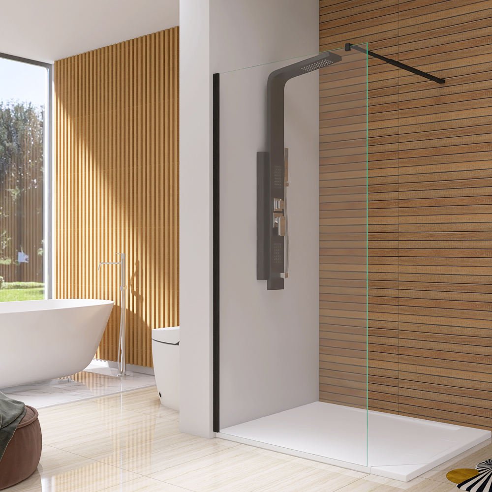 He7b77c9c2f2848029dfb80d707640e28O.jpg KMRY KD8006C Black Matte Modern Bathroom Shower Panel Door Shower Screen Walk in Shower Door - Image 1