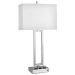 27.5"H Two light table lamp with brushed nickel finish, two convenience outlets and USB charging