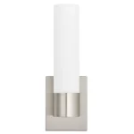 13.5"H Wall sconce with brushed nickel finish and frosted glass shade