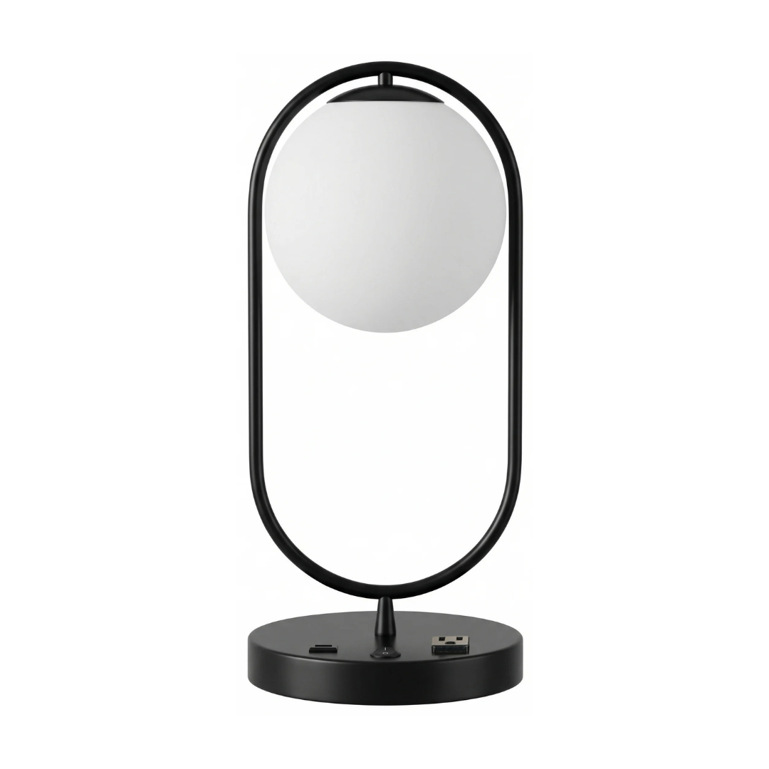 12 Matte Black Oval-Frame Globe Table Lamp with USB - Image 1