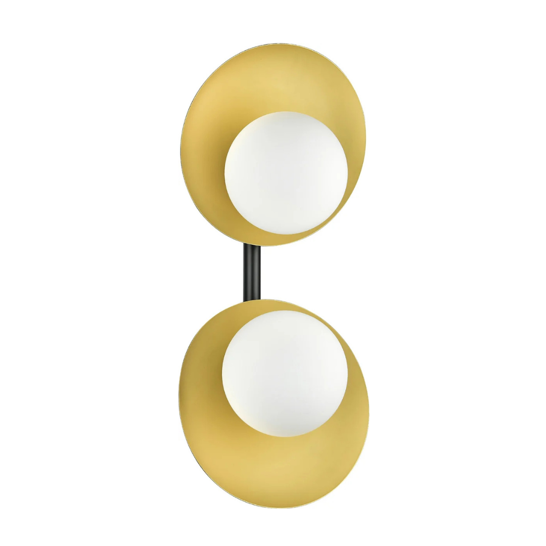 17 Black & Brass Double-Orb Sconce - Image 1
