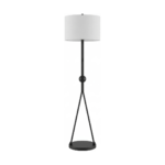 Matte Black Tripod Floor Lamp with Sphere Accent and Drum Shade