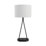 Matte Black Tripod Twin Table Lamp with Drum Shade, Outlet & USB-A & USB-C