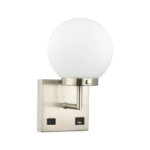 Brushed Nickel Globe Sconce with USB