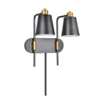 Black & Brass Dimmable Double Nightstand Sconce