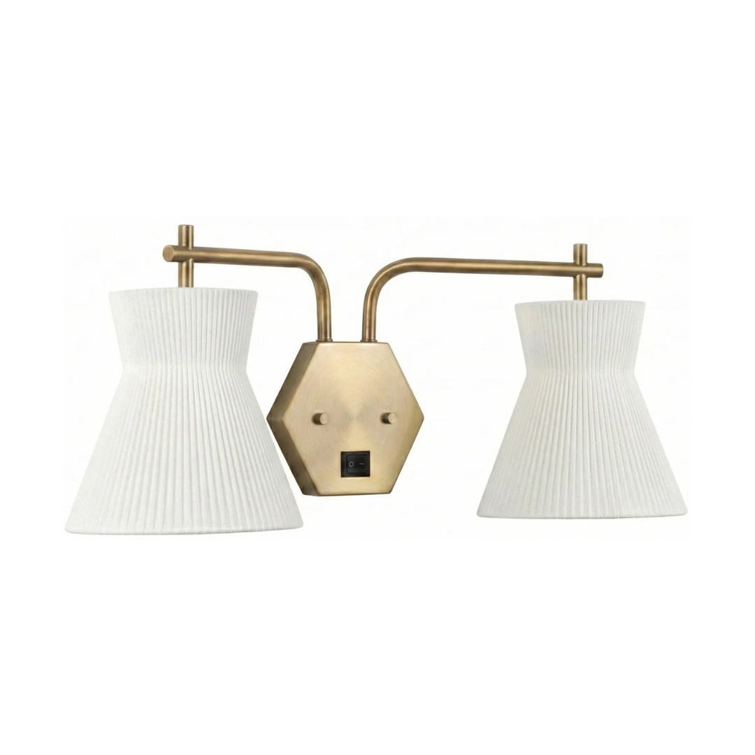 39 Antique Brass Double Pleated-Shade Wall Sconce - Image 1