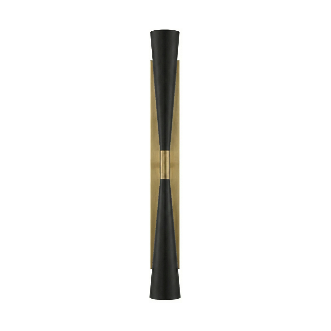 40 Antique Brass & Matte Black Double-Arm Tall Corridor Sconce - Image 1