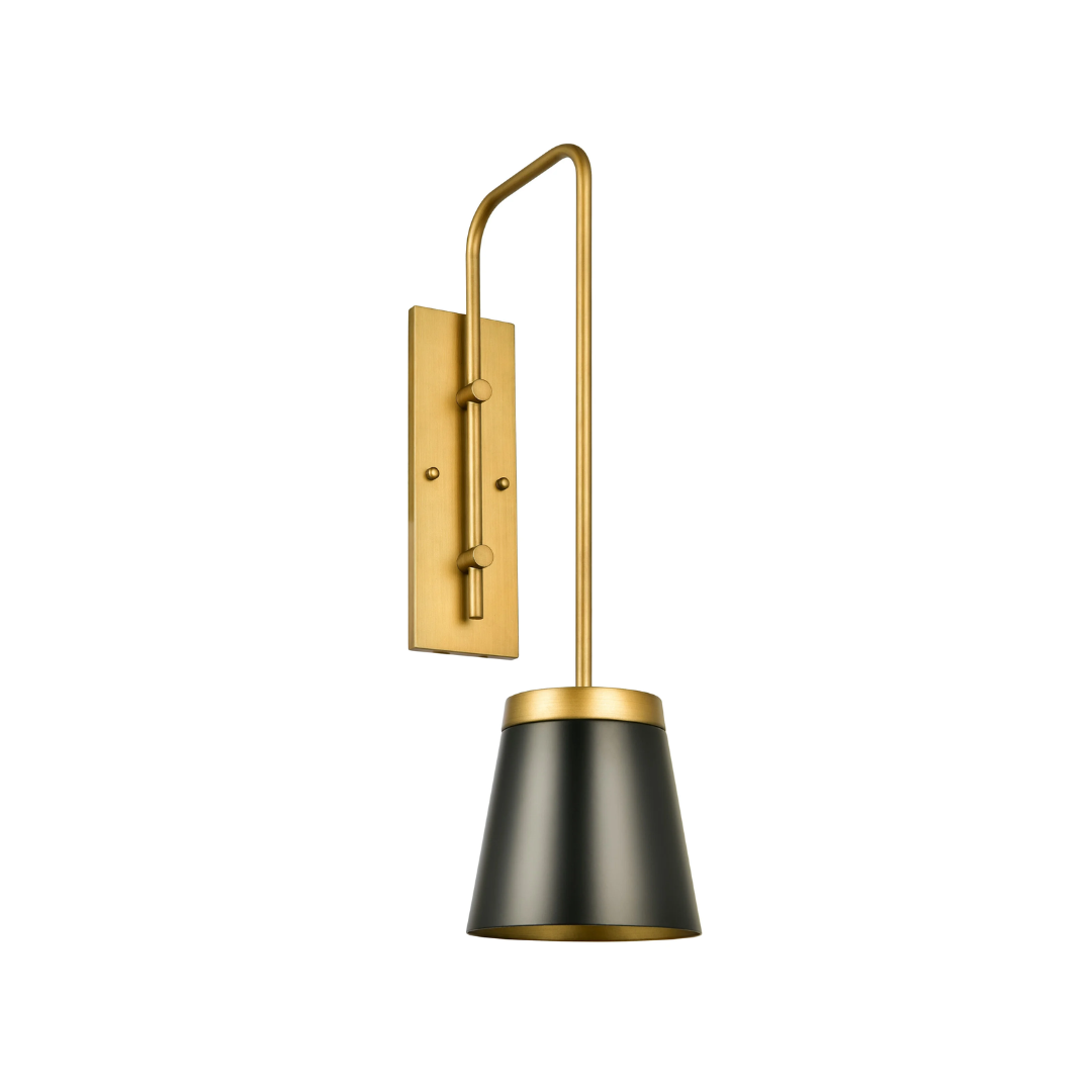 87 Satin Brass & Black Downward-Cone Wall Sconce - Image 1