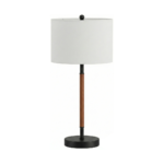 Matte Black & Leather Wrap Drum Table Lamp