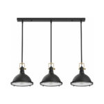 60″ Matte Black 3-Light Industrial Dome Linear Pendant with Brass Accents