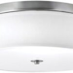 16″ Brushed Nickel Ceiling Light with White Linen Shade and Frosted Diffuser