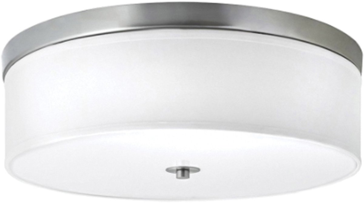 STX-CL10.jpg 16″ Brushed Nickel Ceiling Light with White Linen Shade and Frosted Diffuser - Image 1