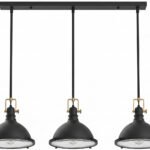 60″ Matte Black 3-Light Industrial Dome Linear Pendant with Brass Accents