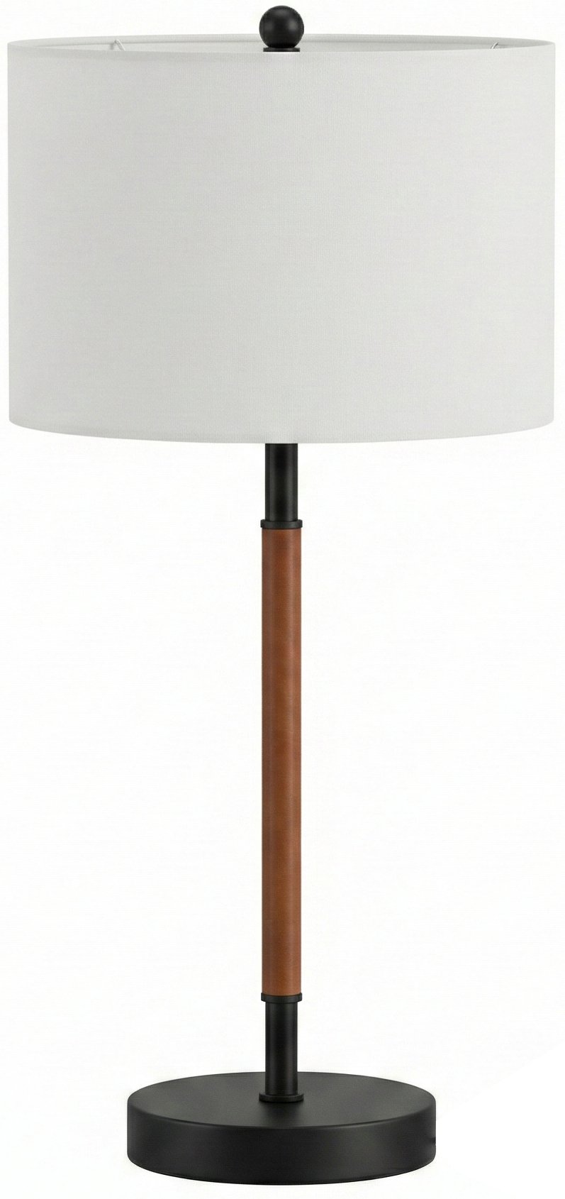 STX-TL713-PS.jpg Matte Black & Leather Wrap Drum Table Lamp - Image 1
