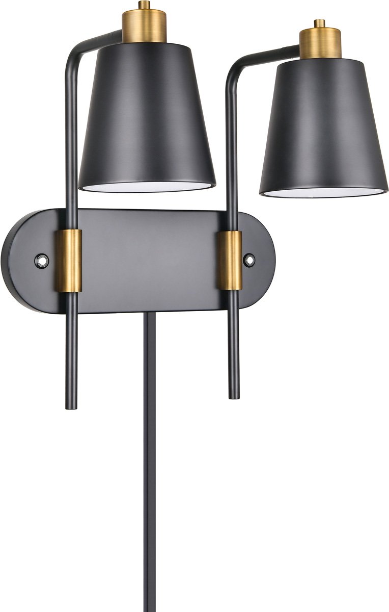 STX-WL628.jpg Black & Brass Dimmable Double Nightstand Sconce - Image 1