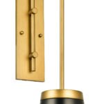 Satin Brass & Black Downward-Cone Wall Sconce
