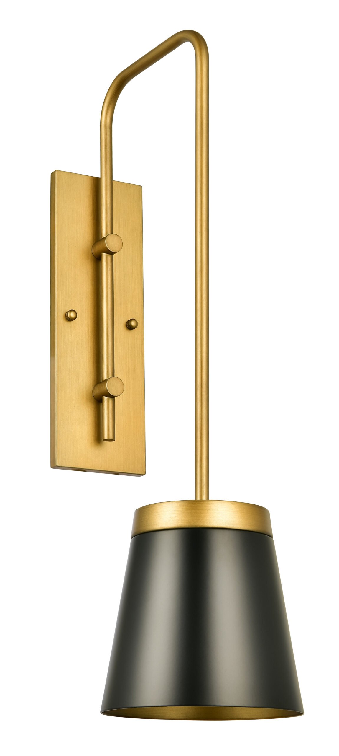 STX-WL727-PS-scaled-1.jpg Satin Brass & Black Downward-Cone Wall Sconce - Image 1