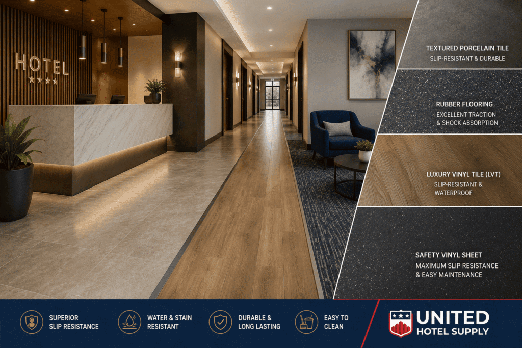 Which Commercial Flooring Materials Offer the Highest Slip-Resistance for Hotels? United Hotel Supply