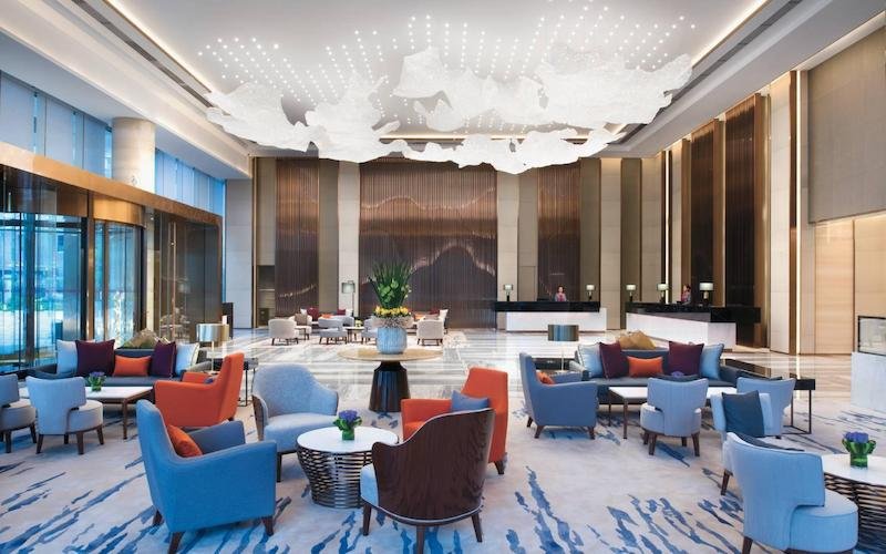 Hospitality hotel lobby furnished with FF&E products