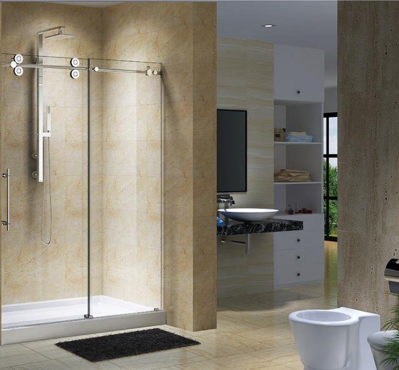 Cultured marble shower surround in renovated hotel bathroom